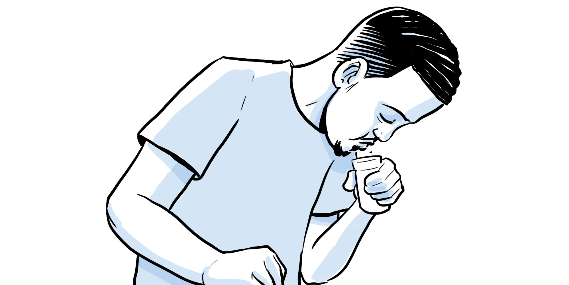 Research participant spitting into cup for sputum collection.