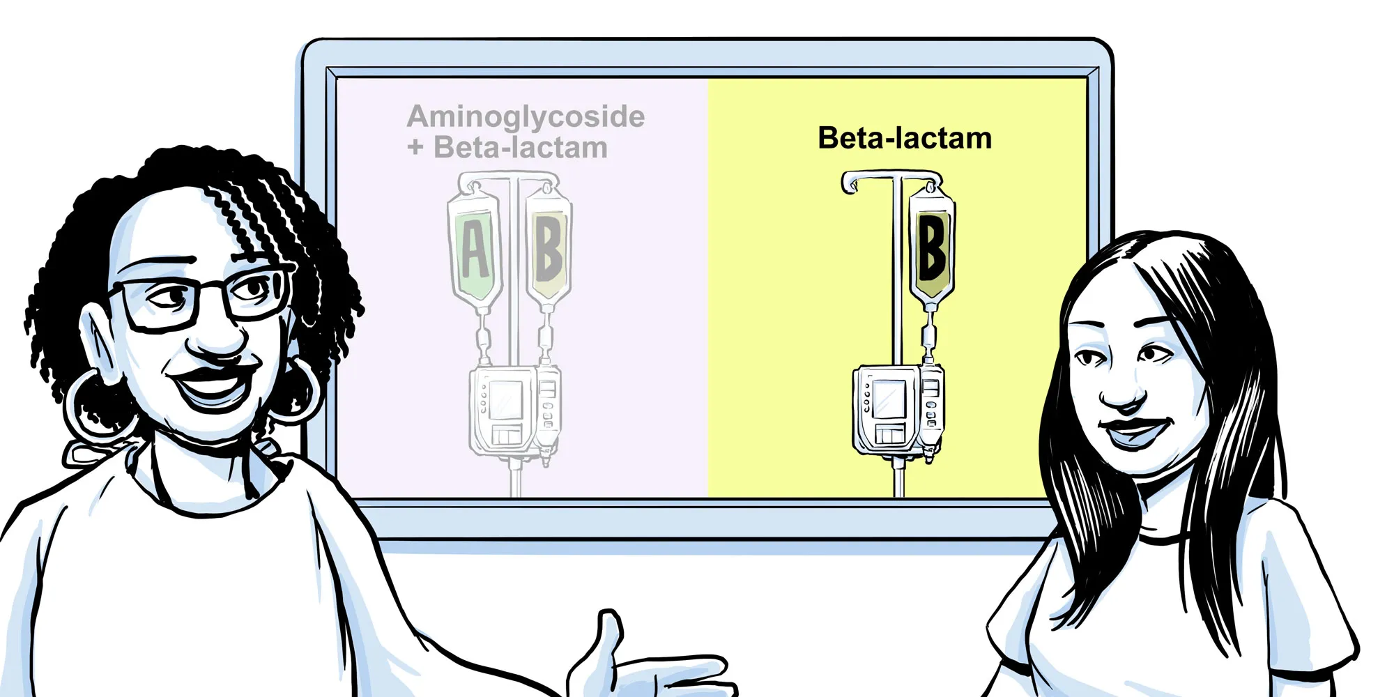 Computer screen showing a patient being randomly assigned a treatment option.